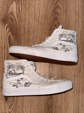 Vans Canvas High-Top Sneakers in Off-White with Surf Graphic